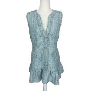 Likely Angeline Button Front Tweed Minidress Blue Size 8 Old Money Preppy NEW